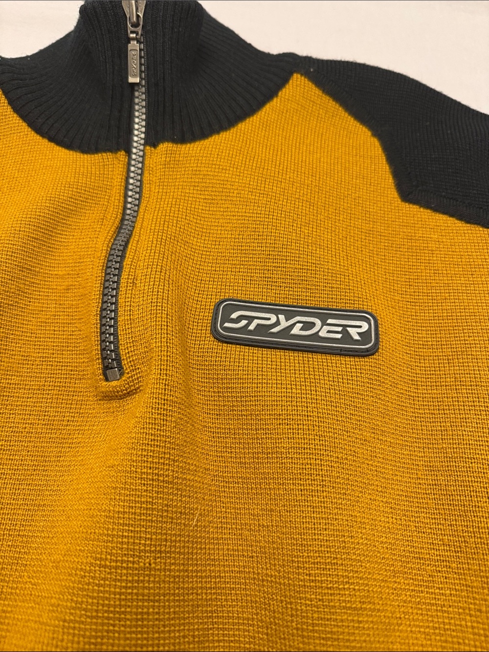 Spyder vintage Men's Zip-Up Sweater in Mustard and Black